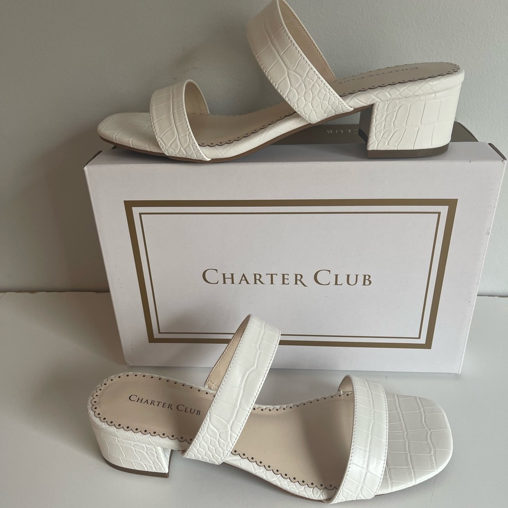 Women's White Crocodile Chunky Block Heel Sandals NWT SZ 8 by: Charter Club